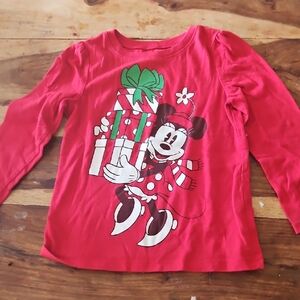 Disney Red Long Sleeve Tee with Festive Minnie Mouse Design